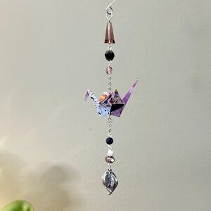 Origami Ornament #2314 - Small Crane with Leaf Charm